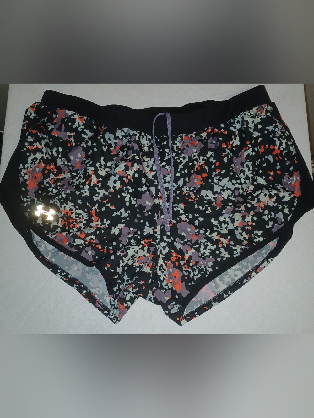 Under Armour Black Abstract Floral Athletic Shorts with Purple Drawstring